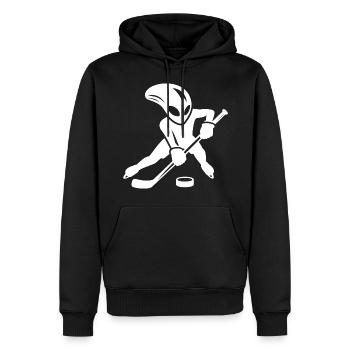 Silhouette Alien minimaliste Hockey sur glace - Sweat à capuche Premium bio Homme - noir - Devant - Nico (187cm)