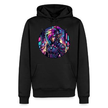 Futuristische Cyberpunk Elfen Fantasy Kunst - Männer Premium Bio Hoodie - Schwarz - Vorne - Nico (187cm)