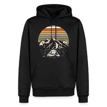 Retro Vintage Sunset Fisherman Fishing Bass Gift - Men’s Premium Organic Hoodie - black - Front - Nico (187cm)