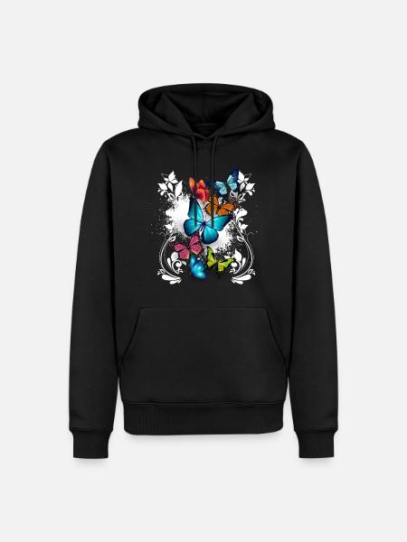 Schmetterling Blumen Ornament Splash Kunst - Männer Premium Bio Hoodie - Schwarz