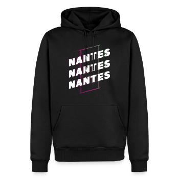 Nantes France City Font Skyline Accueil - Sweat à capuche Premium bio Homme - noir - Devant - Nico (187cm)
