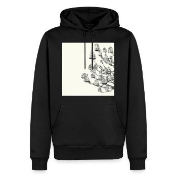 Mushroom house 3 - Men’s Premium Organic Hoodie - black - Front - Nico (187cm)