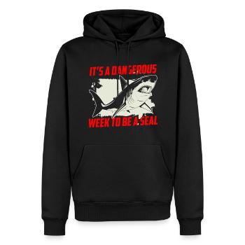 Grand requin blanc Fruits de mer Poisson prédateur - Sweat à capuche Premium bio Homme - noir - Devant - Nico (187cm)