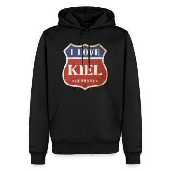 Kiel Allemagne Ville J’aime Vintage Rétro - Sweat à capuche Premium bio Homme - noir - Devant - Nico (187cm)