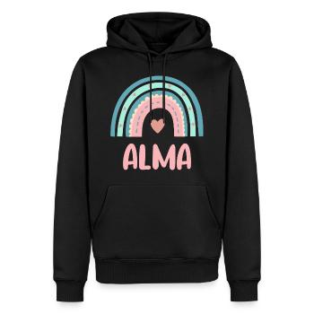 Alma Name Regenbogen Baby - Männer Premium Bio Hoodie - Schwarz - Vorne - Nico (187cm)