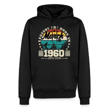 Mars 1960. Cadeau d'anniversaire mars 1960. - Sweat à capuche Premium bio Homme - noir - Devant - Nico (187cm)