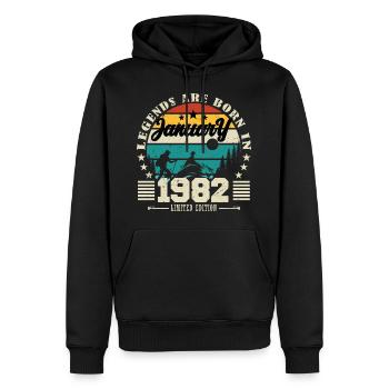 Janvier 1982. Cadeau d'anniversaire janvier 1982. - Sweat à capuche Premium bio Homme - noir - Devant - Nico (187cm)