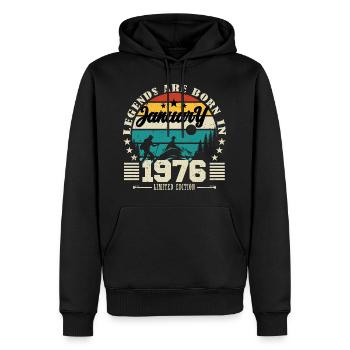 Janvier 1976. Cadeau d'anniversaire janvier 1976. - Sweat à capuche Premium bio Homme - noir - Devant - Nico (187cm)