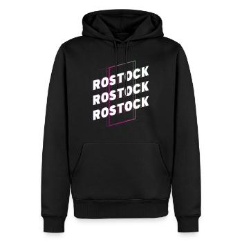 Rostock Allemagne City Font Skyline Accueil - Sweat à capuche Premium bio Homme - noir - Devant - Nico (187cm)