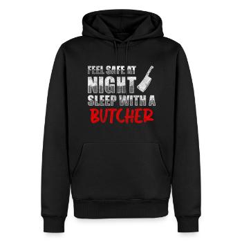 Boucher boucher boucher profession - Sweat à capuche Premium bio Homme - noir - Devant - Nico (187cm)