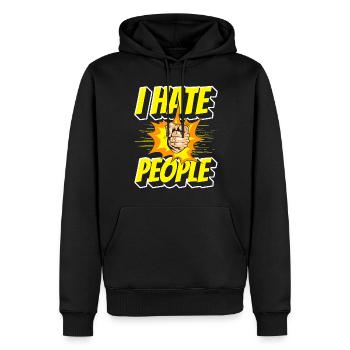 Hatred, humor, aversion, irony - Men’s Premium Organic Hoodie - black - Front - Nico (187cm)
