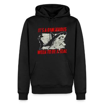 Grand requin blanc aileron dent de requin - Sweat à capuche Premium bio Homme - noir - Devant - Nico (187cm)