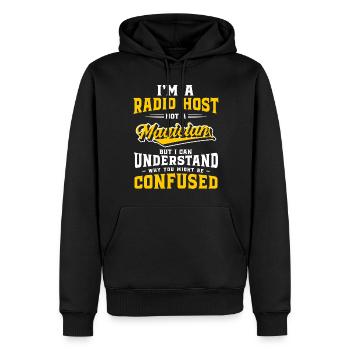 Annonce radio - Sweat à capuche Premium bio Homme - noir - Devant - Nico (187cm)