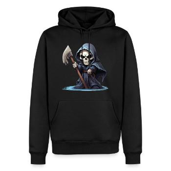 Faucheuse, Faux, Mort, Crâne, Crâne, Squelette - Sweat à capuche Premium bio Homme - noir - Devant - Nico (187cm)