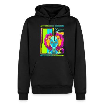 Cyberpunk Retro Synthwave Futuristisch - Männer Premium Bio Hoodie - Schwarz - Vorne - Nico (187cm)