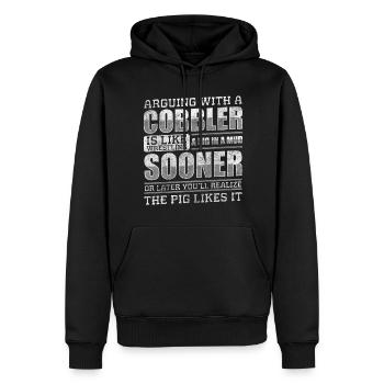Schuhmacher Schuh Leder Original - Männer Premium Bio Hoodie - Schwarz - Vorne - Nico (187cm)