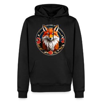 Asiatischer Fuchs mit Kirschblüten - Männer Premium Bio Hoodie - Schwarz - Vorne - Nico (187cm)