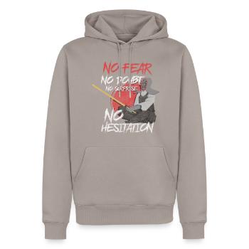 Fighter Aikido Warrior Katana - Men’s Premium Organic Hoodie - taupe - Front - Nico (187cm)