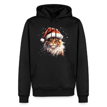 Chat Noël Noël Chat Joyeux Catmas - Sweat à capuche Premium bio Homme - noir - Devant - Nico (187cm)