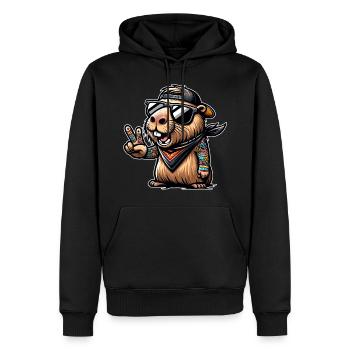 Capybara Tatouages Cap Signe de la Paix - Sweat à capuche Premium bio Homme - noir - Devant - Nico (187cm)
