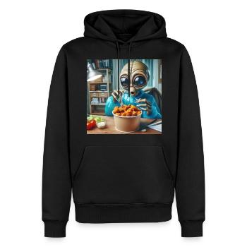 Alien découvre de délicieuses ailes de poulet - Sweat à capuche Premium bio Homme - noir - Devant - Nico (187cm)