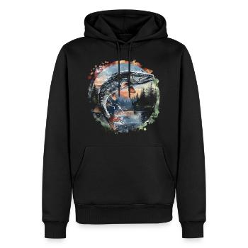 Poisson sauteur – Motif de pêcheur – Prise dynamique - Sweat à capuche Premium bio Homme - noir - Devant - Nico (187cm)