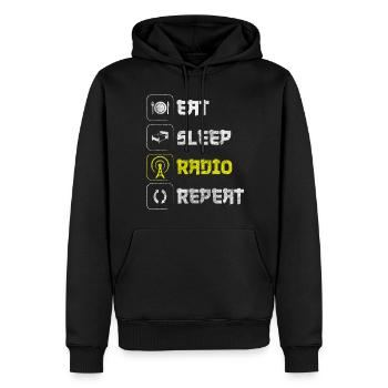 Podcast Funkwelle Frequenz - Männer Premium Bio Hoodie - Schwarz - Vorne - Nico (187cm)