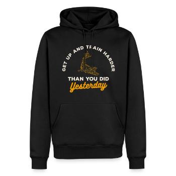 Crosstrainer Muskelaufbau Ausdauersport - Männer Premium Bio Hoodie - Schwarz - Vorne - Nico (187cm)