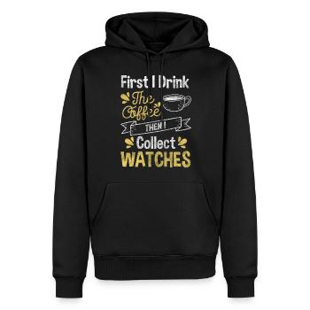 Uhr Sammler Zeit Oldschool - Männer Premium Bio Hoodie - Schwarz - Vorne - Nico (187cm)