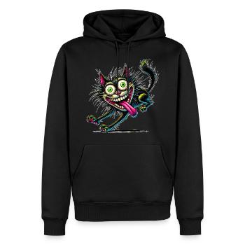 Chat fou style bande dessinée Motif animal drôle - Sweat à capuche Premium bio Homme - noir - Devant - Nico (187cm)