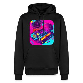 Années 80 Rétro Vintage Radio de fête - Sweat à capuche Premium bio Homme - noir - Devant - Nico (187cm)