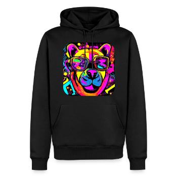 Enseigne au néon style ours - Sweat à capuche Premium bio Homme - noir - Devant - Nico (187cm)