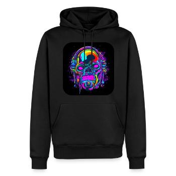 Neon Schädel Abstrakt Cyberpunk Style - Männer Premium Bio Hoodie - Schwarz - Vorne - Nico (187cm)