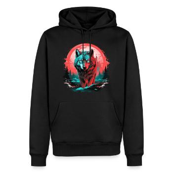 Wolf Nacht Mond Neon Wolfskopf Wald Natur Berge - Männer Premium Bio Hoodie - Schwarz - Vorne - Nico (187cm)