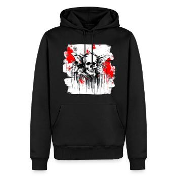 Totenschädel Splash Trash Polka Tattoo - Männer Premium Bio Hoodie - Schwarz - Vorne - Nico (187cm)