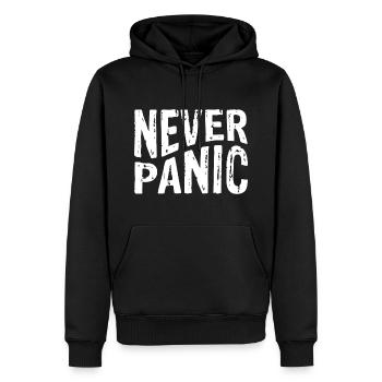 Ne paniquez jamais - Sweat à capuche Premium bio Homme - noir - Devant - Nico (187cm)
