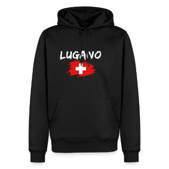 Lugano Schweiz Flagge - Männer Premium Bio Hoodie - Schwarz - Vorne - Nico (187cm)