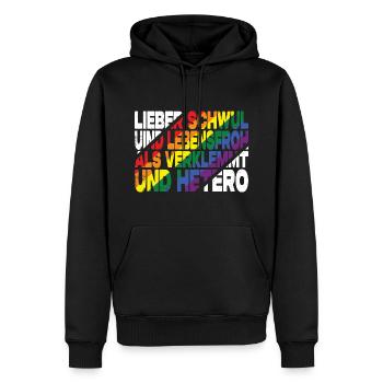 Lieber Schwul Und Lebensfroh - Lustiger Gay Spruch - Männer Premium Bio Hoodie - Schwarz - Vorne - Nico (187cm)