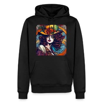 Sorcière de conte de fées aux cheveux roux et chapeau à fleurs - Sweat à capuche Premium bio Homme - noir - Devant - Nico (187cm)