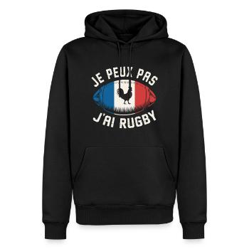 Je peux pas j'ai rugby - Sweat à capuche Premium bio Homme - noir - Devant - Nico (187cm)