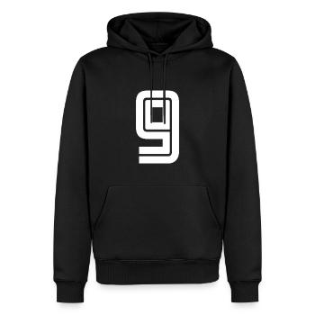 Trikotnummer 9 – Geschenk zum 9-jährigen Jubiläum - Männer Premium Bio Hoodie - Schwarz - Vorne - Nico (187cm)