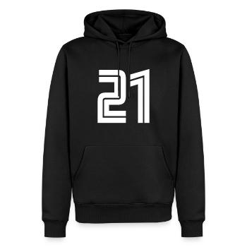 Maillot numéro 21 – Cadeau anniversaire 21 ans - Sweat à capuche Premium bio Homme - noir - Devant - Nico (187cm)