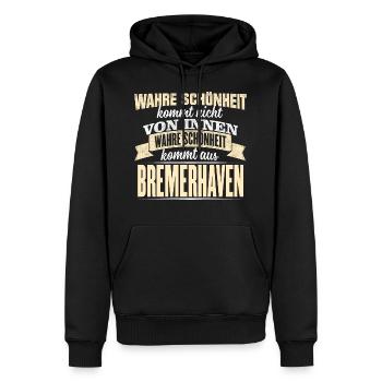 BREMERHAVEN - Schönheit - Männer Premium Bio Hoodie - Schwarz - Vorne - Nico (187cm)
