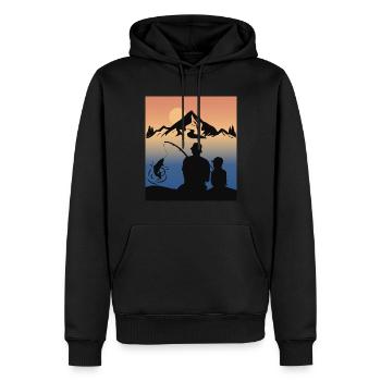 Pêche Papa Fils Famille Camping Montagne Nature - Sweat à capuche Premium bio Homme - noir - Devant - Nico (187cm)