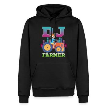 DJ Farmer Cat Farm Driving Tractor Music Funny - Men’s Premium Organic Hoodie - black - Front - Nico (187cm)