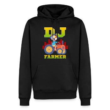 DJ Farmer Cat Farm Driving Tractor Music Funny - Men’s Premium Organic Hoodie - black - Front - Nico (187cm)