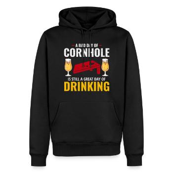 Cornhole Drinking Bean Bag Toss Jeu de pelouse en plein air - Sweat à capuche Premium bio Homme - noir - Devant - Nico (187cm)