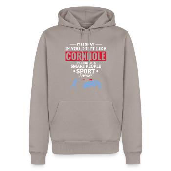 Cornhole Bean Bag Toss Outdoor Lawn Game Funny - Men’s Premium Organic Hoodie - taupe - Front - Nico (187cm)
