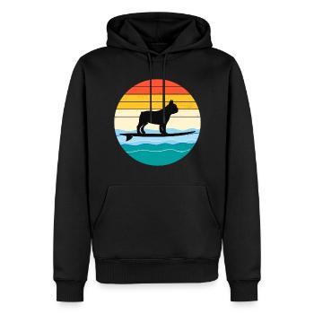 Französische Bulldogge Besitzer Hund Surfing Retro Vintage - Männer Premium Bio Hoodie - Schwarz - Vorne - Nico (187cm)