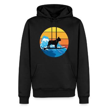 Französische Bulldogge Besitzer Hund Surfing Retro Vintage - Männer Premium Bio Hoodie - Schwarz - Vorne - Nico (187cm)